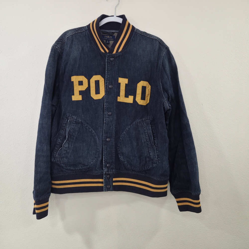 Polo by Ralph Lauren Denim Varsity Jacket with Yellow Accents - Picture 4 of 14